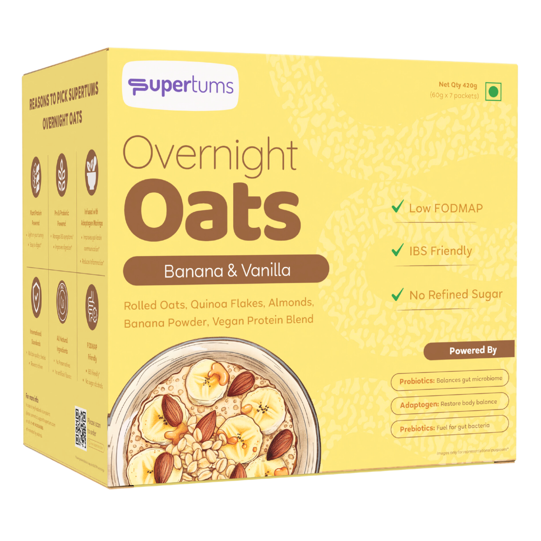 Supertums Overnight Oats Banana &amp; Vanilla 420g | Low FODMAP | High in Protein | All Natural