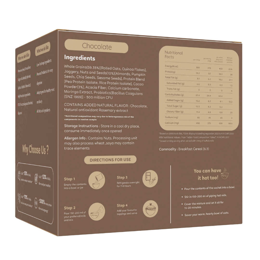 Supertums Overnight Oats - Cacao 420g | Low FODMAP | High in Protein | All Natural