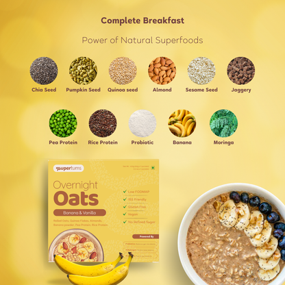 Supertums Overnight Oats Banana &amp; Vanilla 420g | Low FODMAP | High in Protein | All Natural